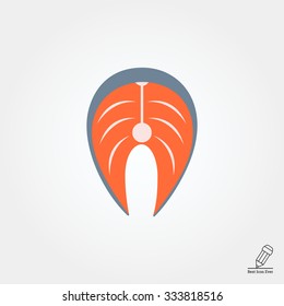 Vector icon of salmon steak, isolated on white