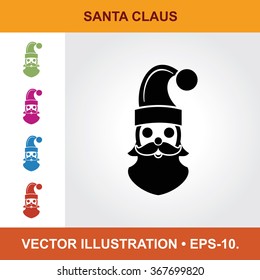 Vector Icon Of Santa Claus With Title & Small Multicolored Icons. Eps-10.