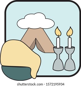 Vector Icon of Sarah Our Mother. The painting shows: cloud on the tent, patty dough and a couple of candlesticks with lit candles