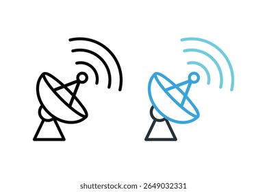 Vector icon of a satellite dish emitting waves, perfect for representing wireless communication, broadcasting, and signal transmission.
