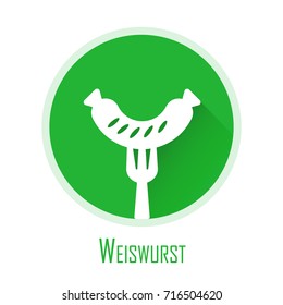 Vector icon with sausage and fork. Flat design.