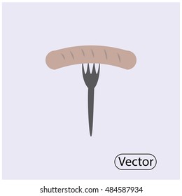 vector icon of sausage on a fork