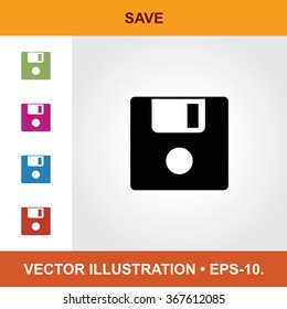 Vector Icon Of Save With Title & Small Multicolored Icons. Eps-10.
