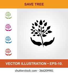 Vector Icon Of Save Tree With Title & Small Multicolored Icons. Eps-10.
