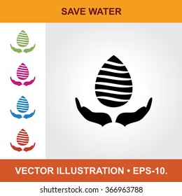 Vector Icon Of Save Water With Title & Small Multicolored Icons. Eps-10.