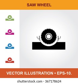 Vector Icon Of Saw Wheel  With Title & Small Multicolored Icons. Eps-10.