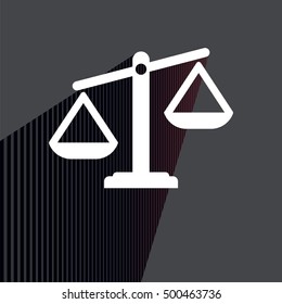 Vector icon scales / justice / for pharmacist / pharmacy. Flat design with long shadow and space for your text. Illustration.
