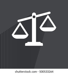 Vector icon scales / justice / for pharmacist / pharmacy. Flat design with long shadow and space for your text. Illustration.