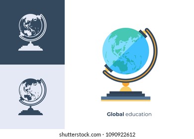 Vector icon of school earth globe in flat style.