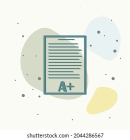 Vector icon school form with grades. Excellent test result. The image sheet of paper on multicolored background. Layers grouped for easy editing illustration. For your design.