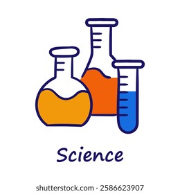 Vector icon for Science. Laboratory glassware including test tubes and flasks representing scientific experiments and research.