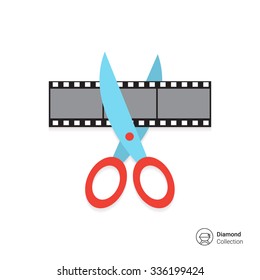 Vektorillustration-Symbol für Schere beim Schneiden von Filmen