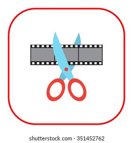 Vector icon of scissors cutting film shot