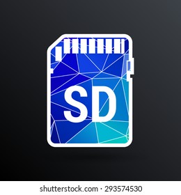 Vector Icon SD card black silhouette symbol.