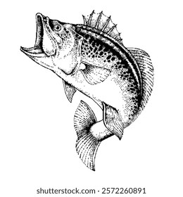 vector icon of a sea fish that is hooked and jumping with a simple design with broken lines