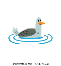 Vector icon of a seagull floating on water.