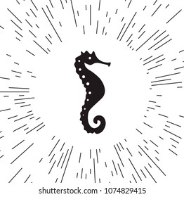 Vector icon seahorse against the background of the rays