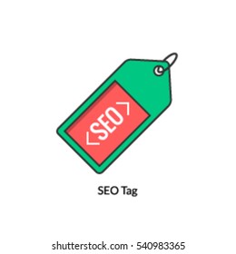 Vector icon of SEO tag, Keyword tagging for website optimization for better web appearance