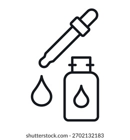 Ein Vektorsymbol einer Serumflasche mit einem Tropfer. Dieses Symbol stellt Hautpflege- und Wellnessprodukte dar, die Schönheitsroutinen verbessern.