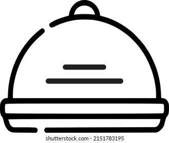 Vector Icon Of The Serving Dome, Closed Cloche Icon, Restaurant Food Tray Line Icon