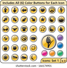 Vector Icon Set 1 - 3D reflective icons in 6 colors.