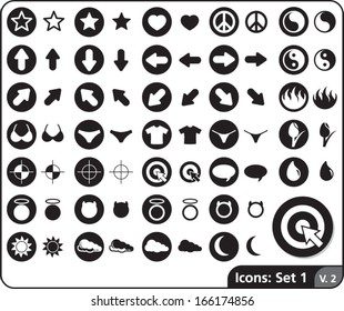 Vector Icon Set 1 - Black and white icons with black versions and white versions of each symbol.