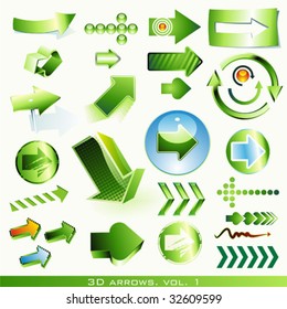 vector icon set: 3d arrows (green)