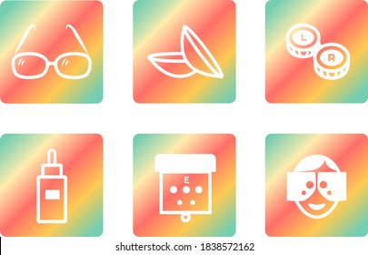 Vector Icon Set. A set of 6 colorful inversion icons for the optics website. Optometry, ophthalmology, contact lenses.