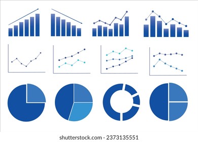 Vector icon set about graph business chart, Illustration of bar graph, line graph, pie graph.