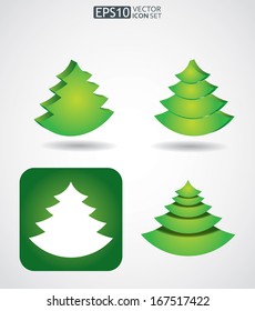 Vector icon set with abstract pine tree