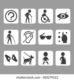 Vector icon set of access signs for physically disabled people like blind deaf mute and wheelchair