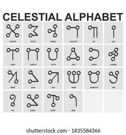 vector icon set with Ancient Occult Celestial Alphabet for your project