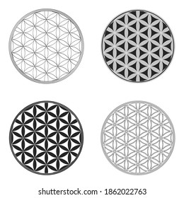vector icon set with ancient symbol flower of life for your project