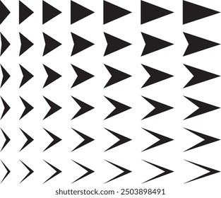 Vector icon set of arrow feather shaped arrow symbols of various shapes