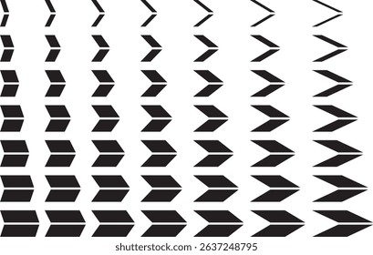 Vector icon set of arrow feather shaped arrow symbols of various shapes