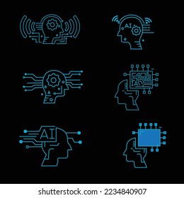 Vector icon set of artificial intelligence technology, AI technology concept