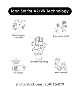 Vector Icon Set for AR,VR Technology: Exploring Space and Learning with Augmented Reality.