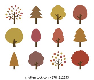 Juego de iconos vectores de árboles otoñales.