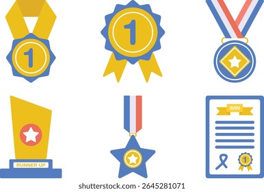 Un conjunto de íconos de Vector para el diseño de la insignia de premio con símbolos como flechas, estrellas y Botones, ideal para conceptos de premios deportivos