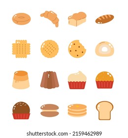 vector icon set bakery. Such as donuts, croissants, cookies. Isolated background.