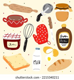 vector icon set bakery. Such as donuts, croissants, cookies. Isolated background.