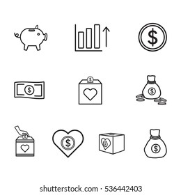 Vector icon set for banking on white background
