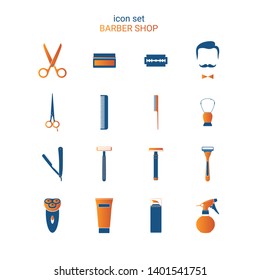 Vector icon set for barber shop. Color illustration on white background.