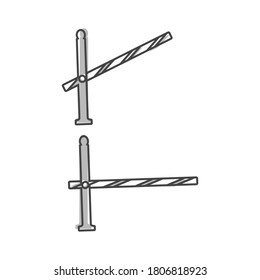 Vector icon set of barrier. The road  open and close barrier cartoon style on white isolated background.