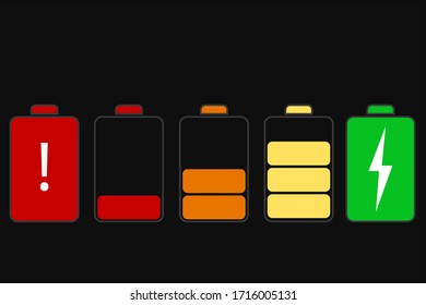 Vector Icon Set Of Battery Level Indicators.