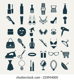 vector icon set of beauty, shopping women accessories silhouettes collection-illustration 