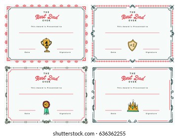 Vector icon set of best dad certificate