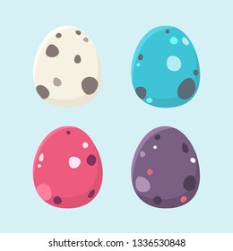 Vector icon set of bird eggs. Eggs of birds with stains and different colors. Illustration of colored Easter eggs clipart