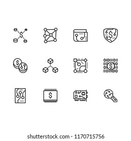 Vector icon set bitcoin, block chain, mining, cryptocurrency, exchange, payment and more. Vector outline icons for design