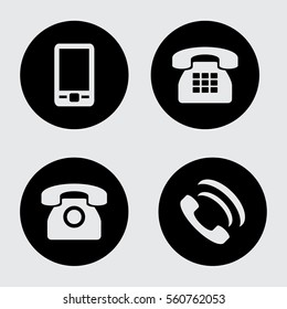 Vector icon set: black flat phone icons - mobile phone, handset, two types of traditional phone